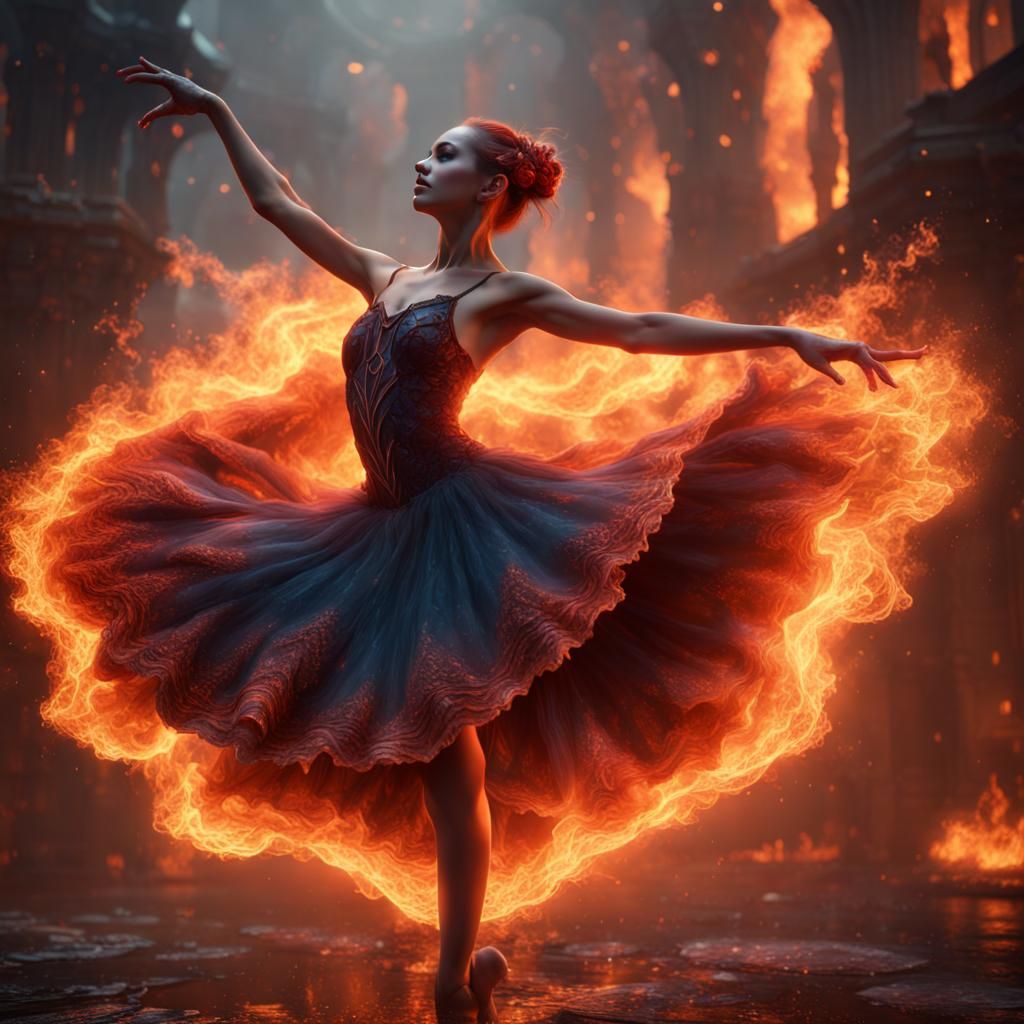 Fiery Ballerina in Detailed Fantasy Concept Art