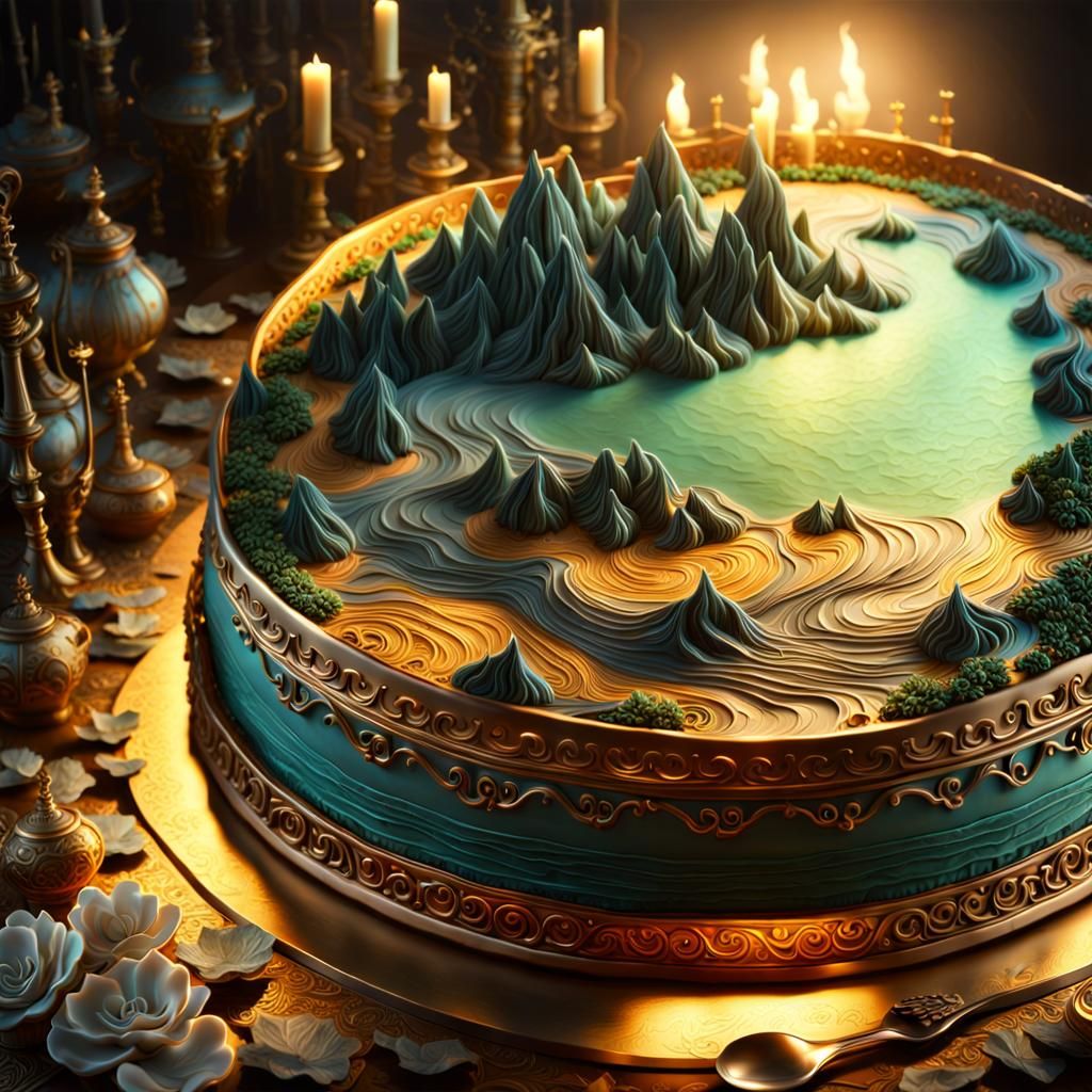 Appetizing Cake with Luminous Layers in Digital Painting Sty...