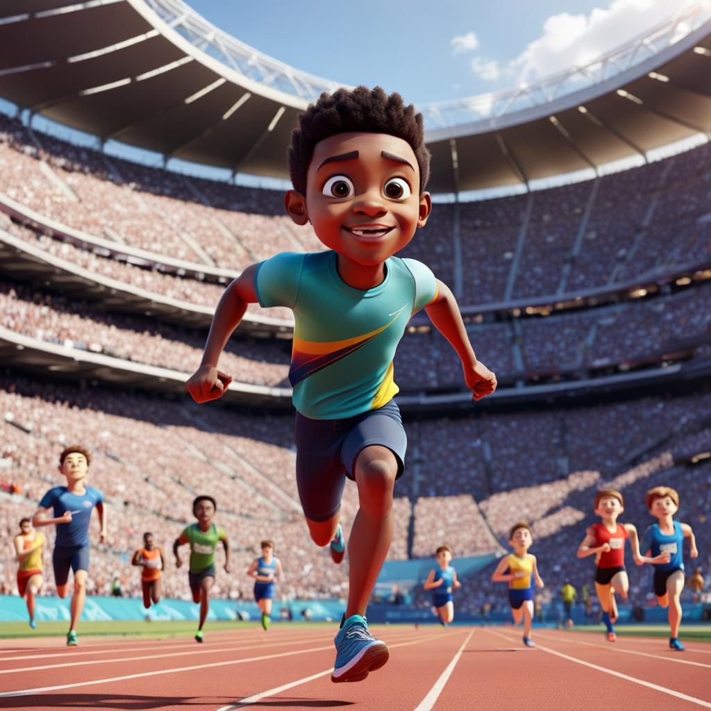 Boy Athlete Javelin Throw in Colorful 3D Style