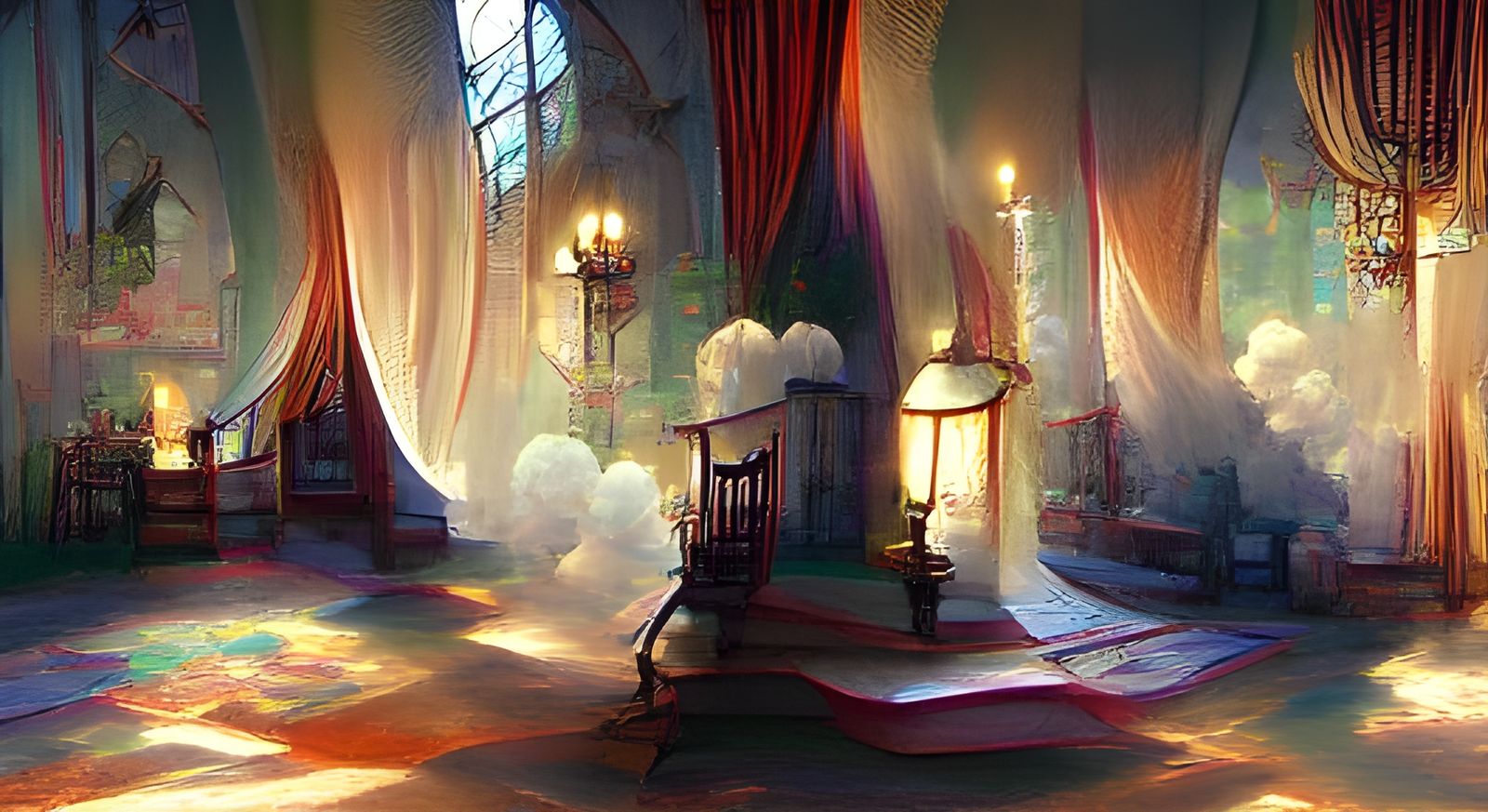 Candlelit Renaissance Interior in Art Nouveau Rococo Style