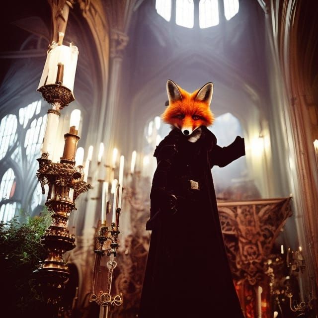 Gothic Fox Dracula Portrait in Ornate Castle