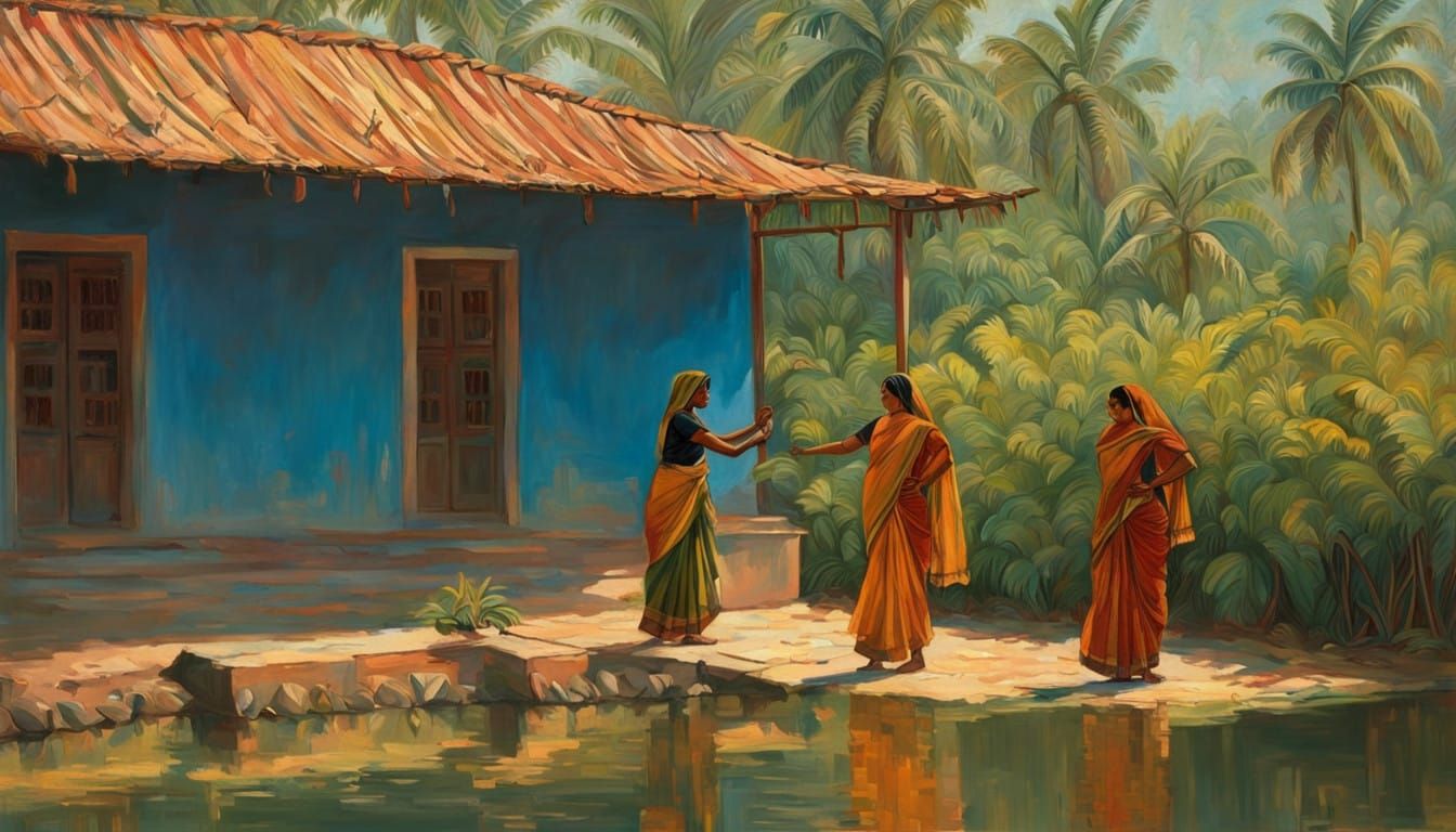 Indian Countryside Scene in Vibrant Colors