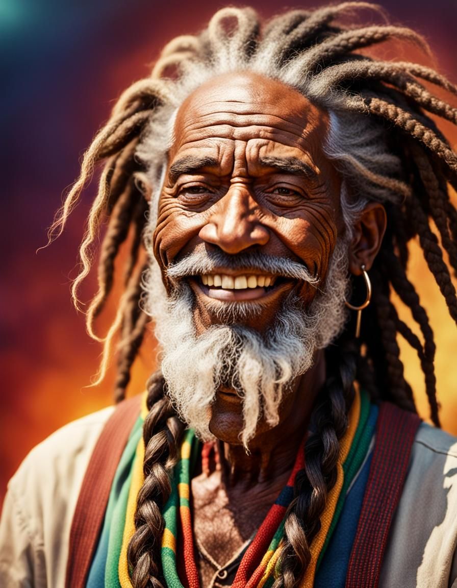 Smiling Rastaman Portrait with Braided Beard