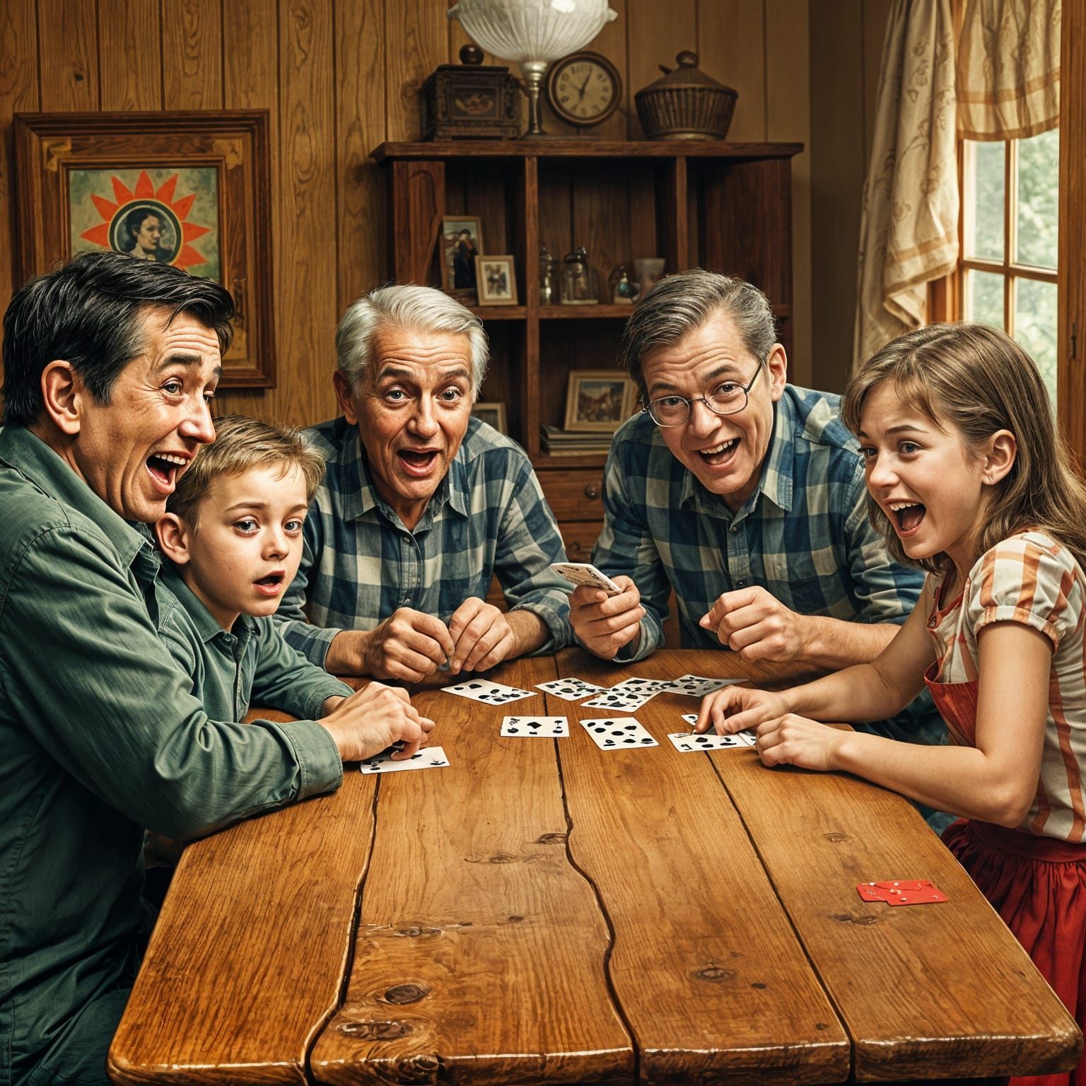 Warm Family Moment in a Cozy Card Game Scene