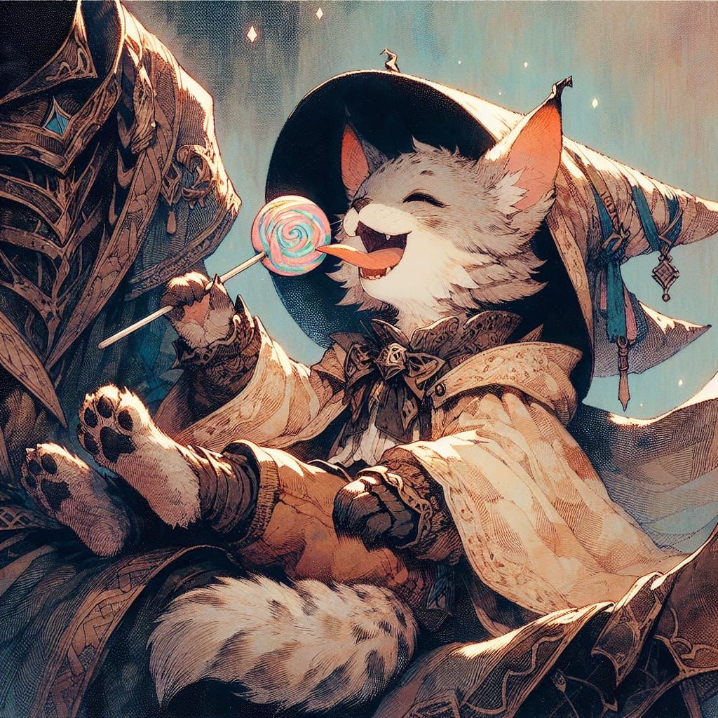 Anthropomorphic Lynx Child Enjoys Lollipop