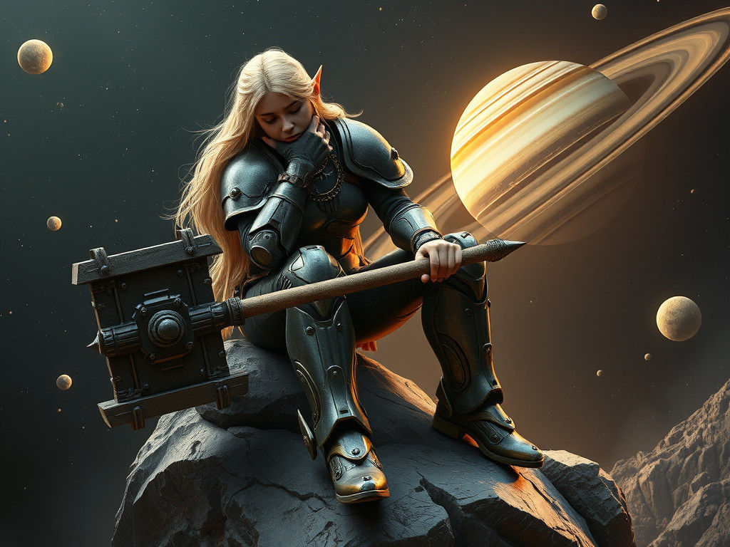 Exhausted Space Elf Warrior on Asteroid