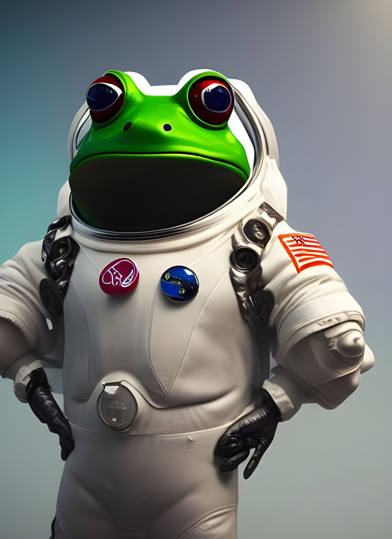 Hyperrealistic Frog Astronaut in Space Suit