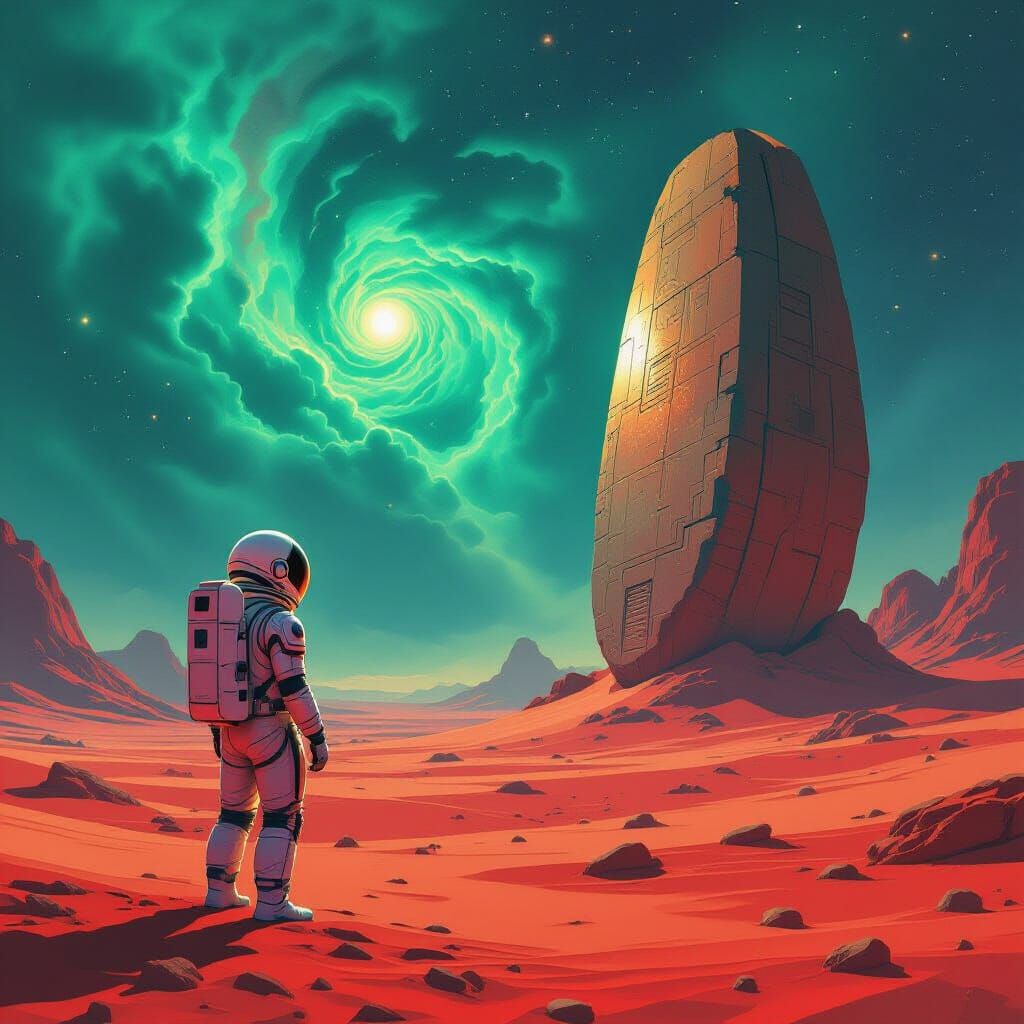 Astronaut on Alien Planet in Moebius Style