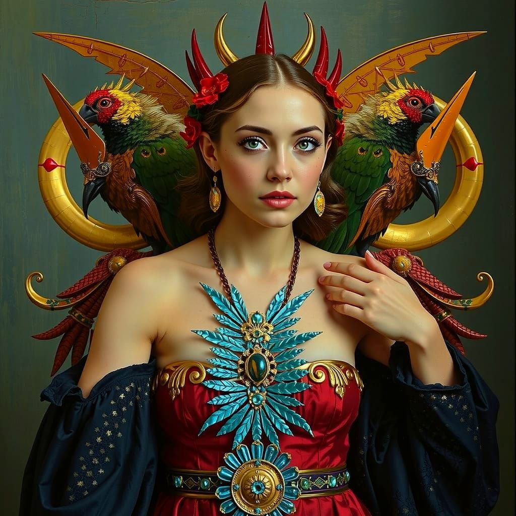 Surreal Cockatoo-Woman in the Style of Max Ernst