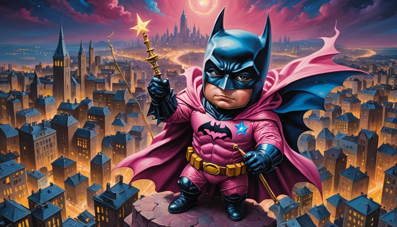Pink Batman in Surreal Urban Dreamscape