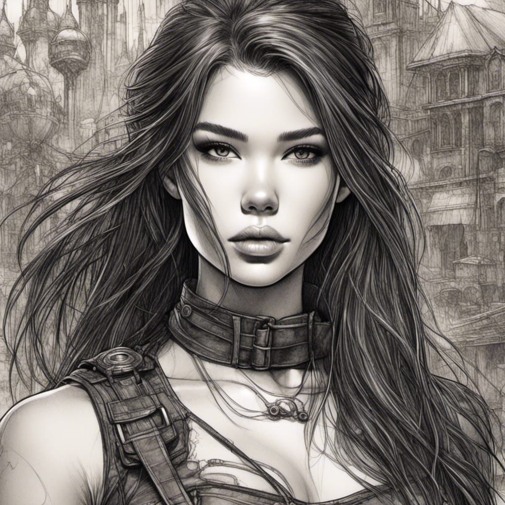 Steampunk Lara Croft Portrait in Comic Style