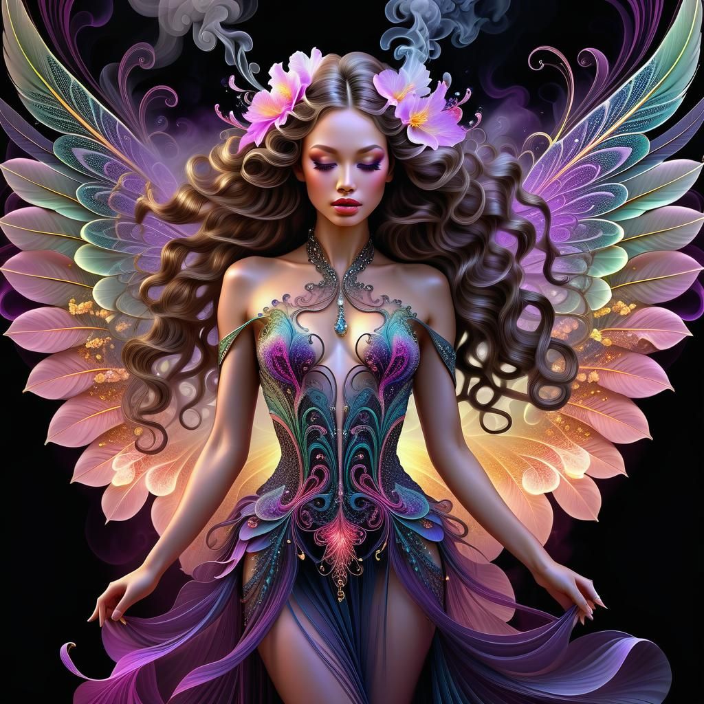 Orchid Fairy with Swirling Smoke: Digital Art