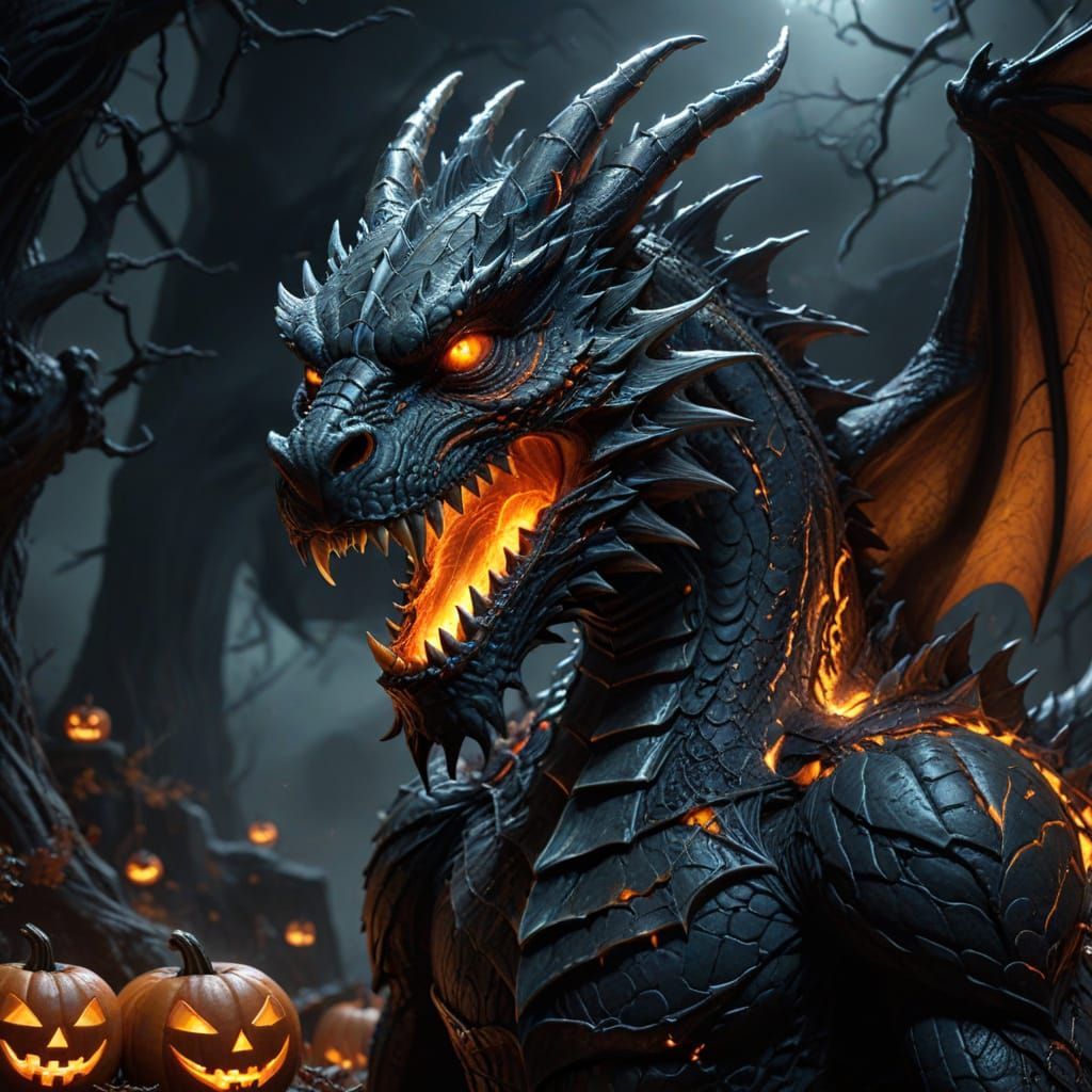 Majestic Halloween Dragon Art in Dark Fantasy Style