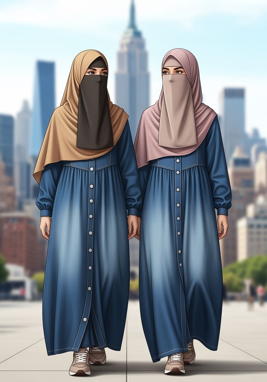 Elegant Niqabs in New York Cityscape