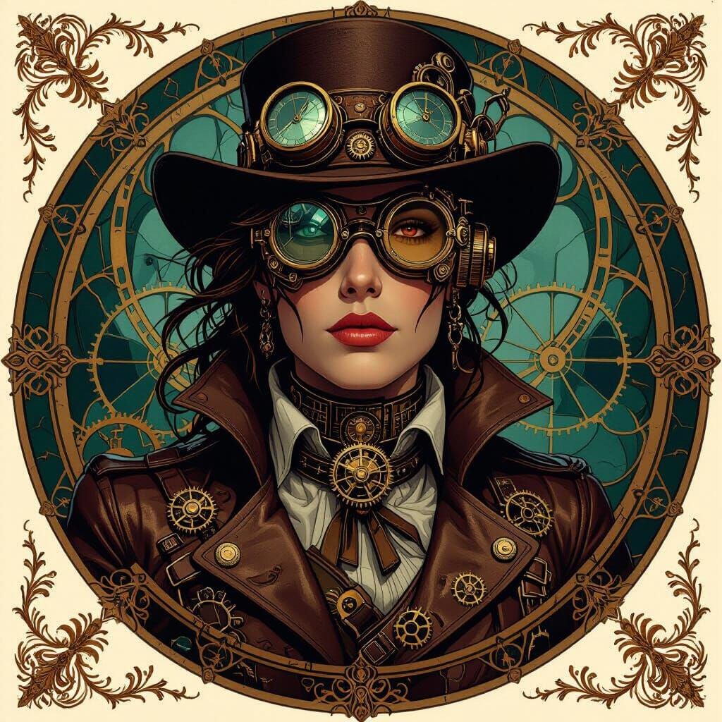 Art Nouveau Steampunk Explorer with Clockwork Details