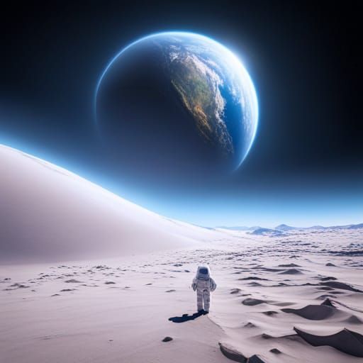 Astronaut's Earth to Moon Journey: Detailed Matte Painting