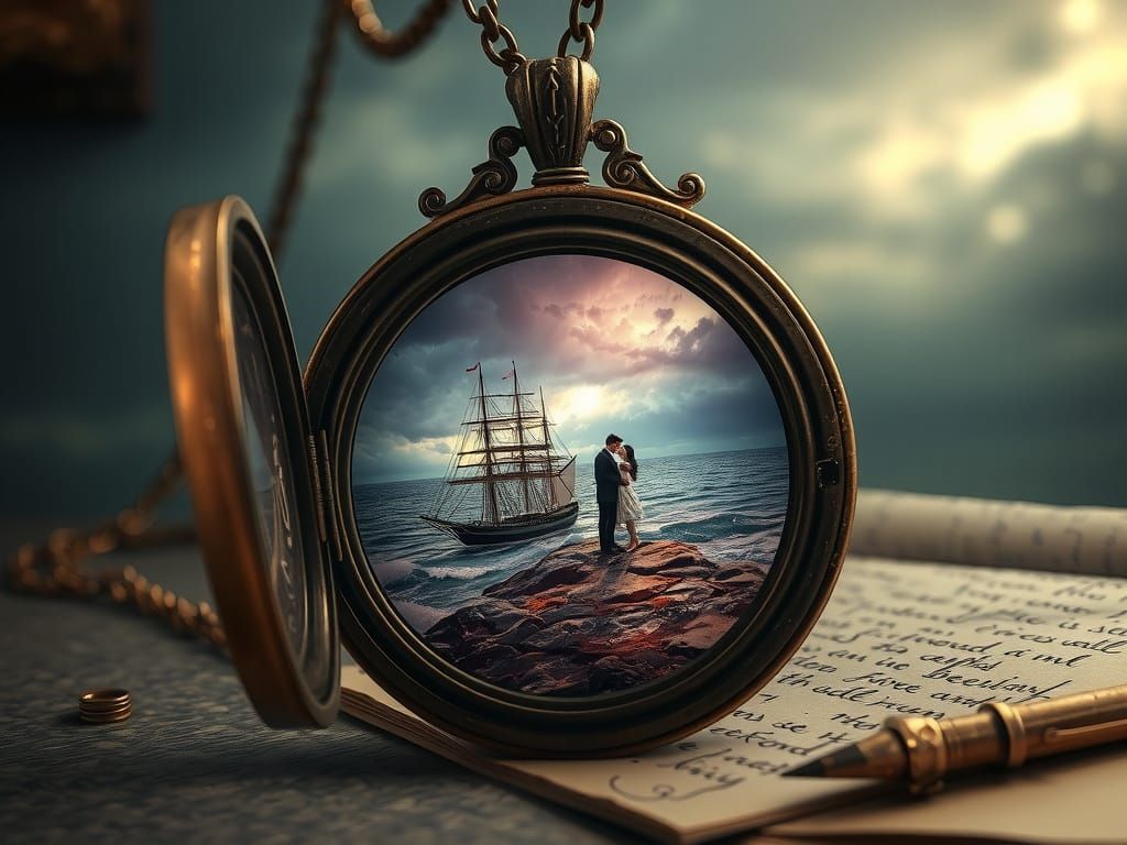 Surreal Antique Locket Scene in Gritty Textures