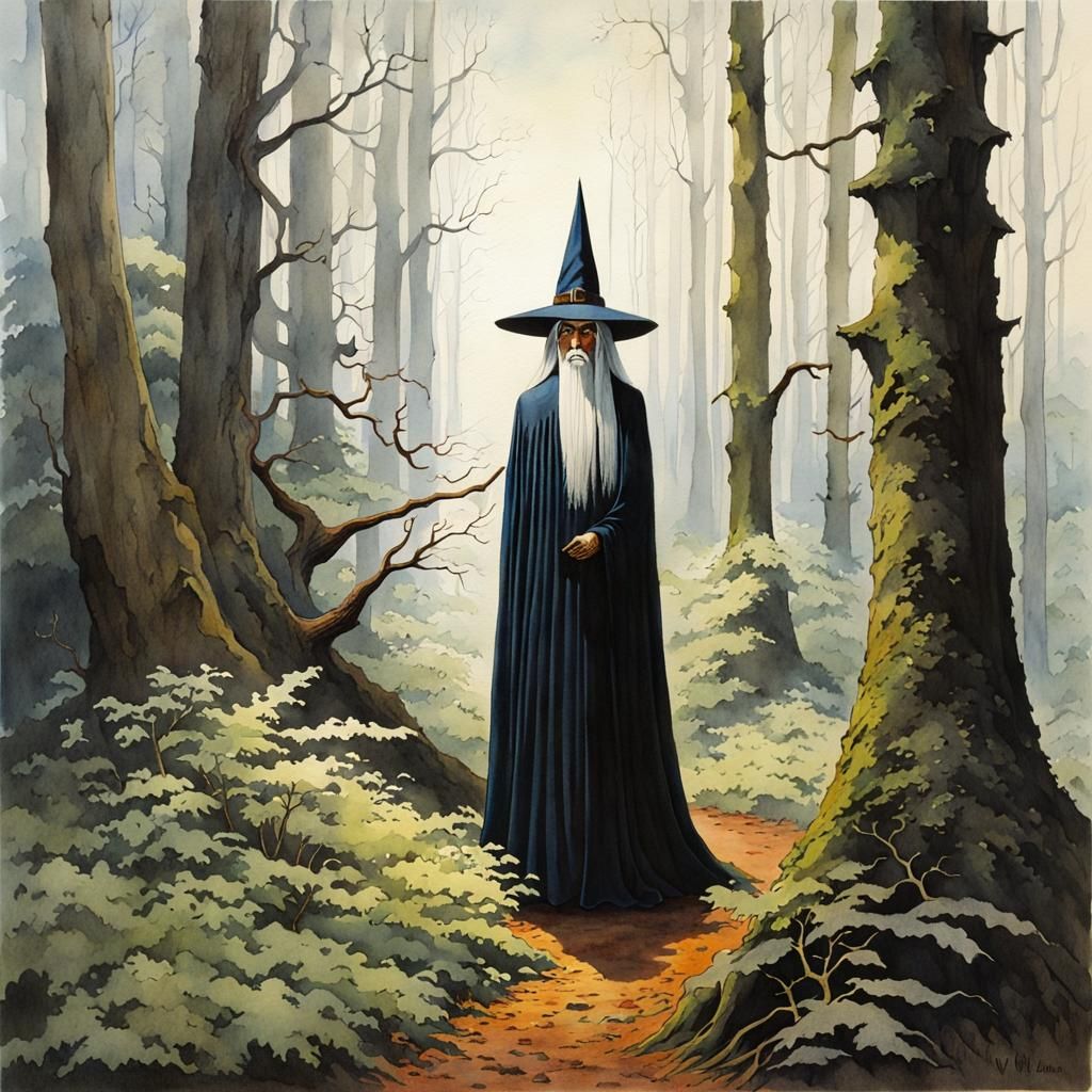 Witch in White Woodland Watercolour