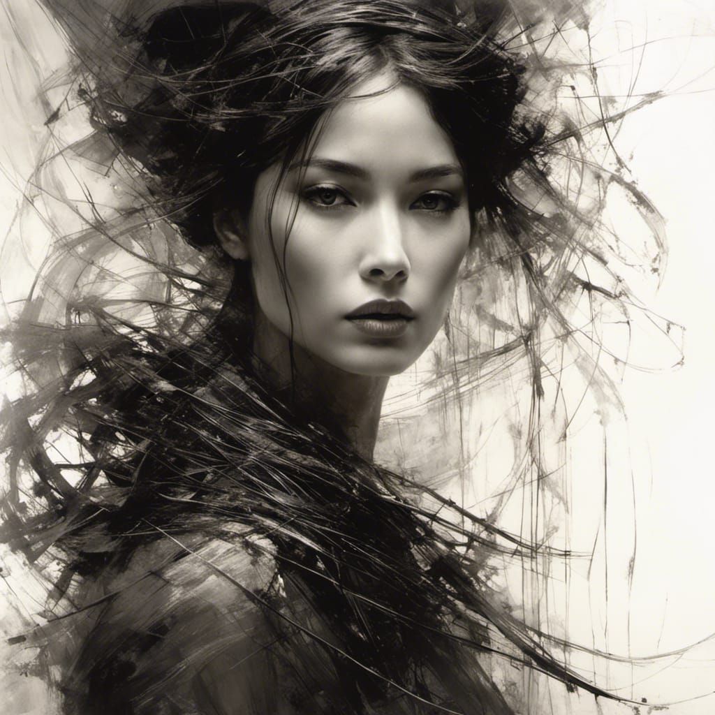 Woman Entangled in Intricate Crosshatch Nest Structure