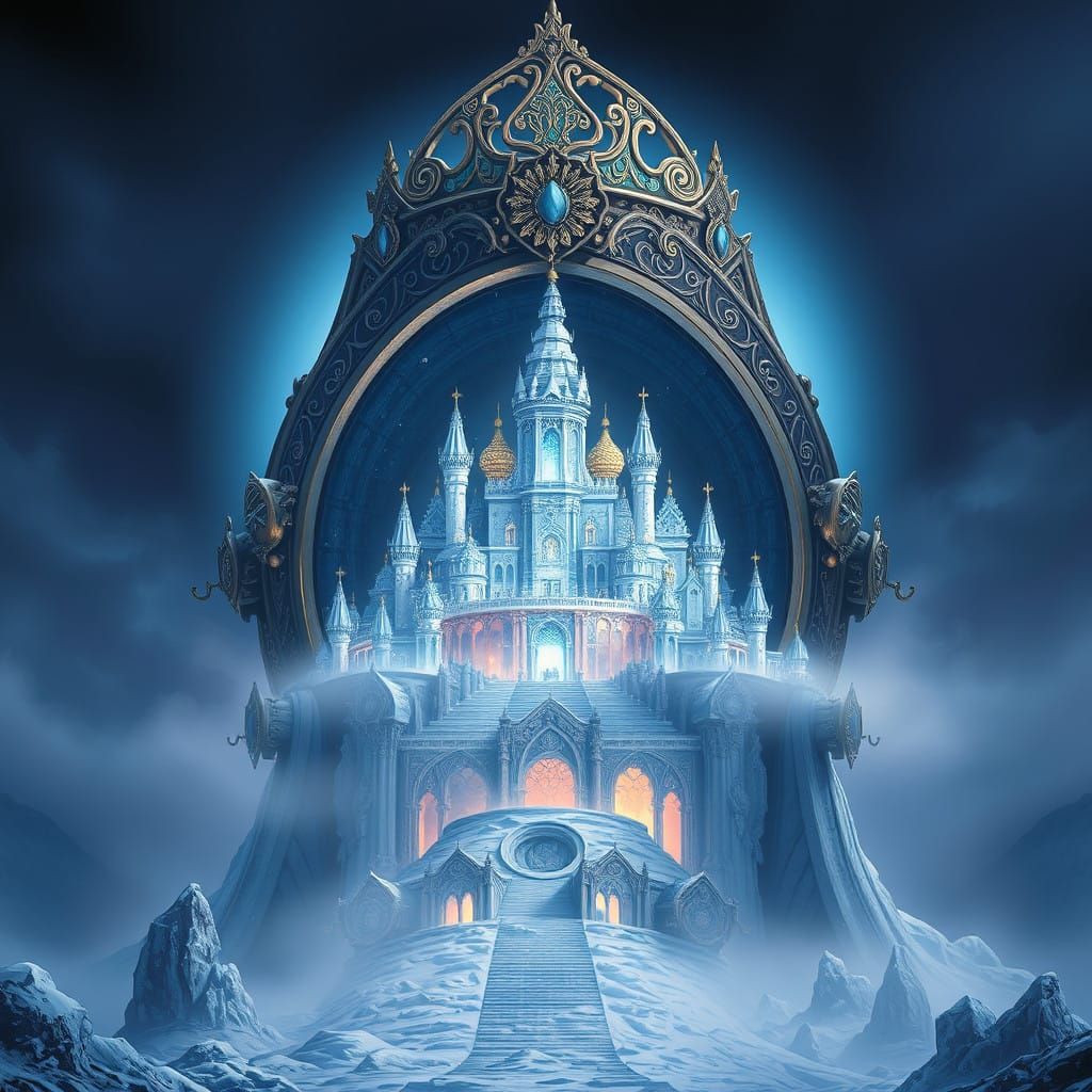 Ethereal Ice Kingdom Within Ancient Helmet