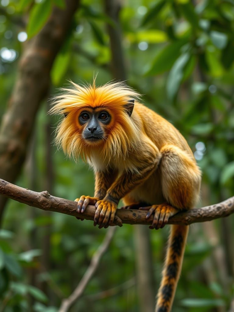 Golden-Headed Lion Tamarin in Forest Setting