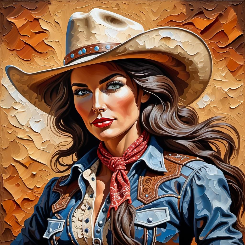Vintage Cowgirl in Wild West as Impasto Painting