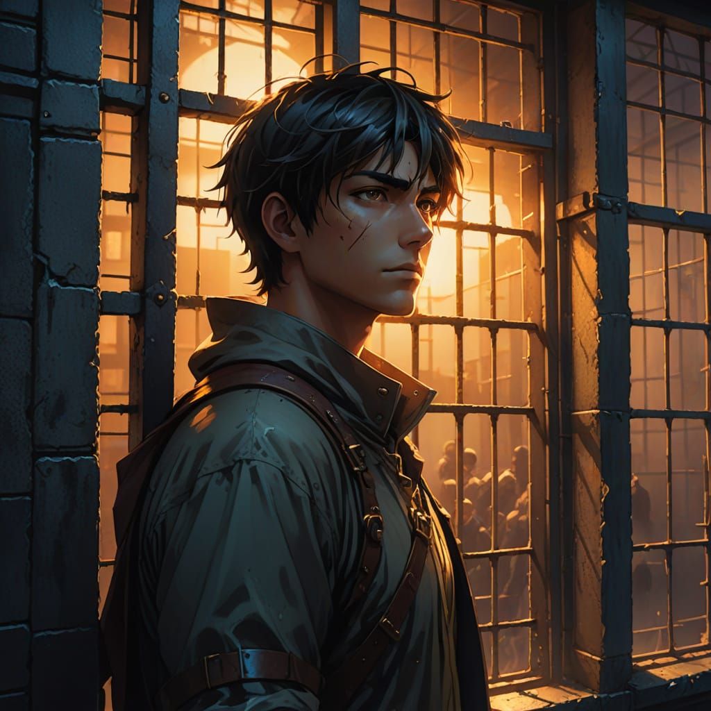 Anime Hero Looks Out From Prison Window