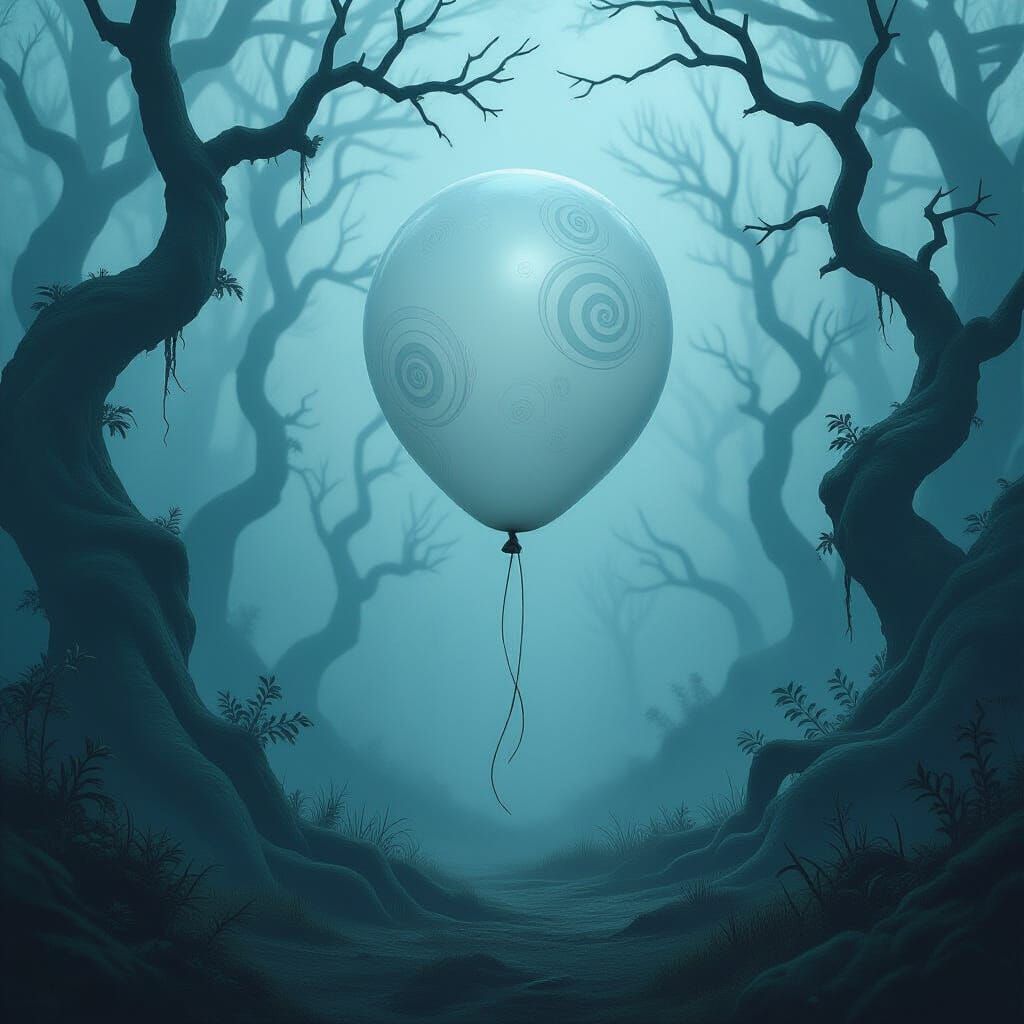 Translucent Balloon Drifting in Haunted Forest