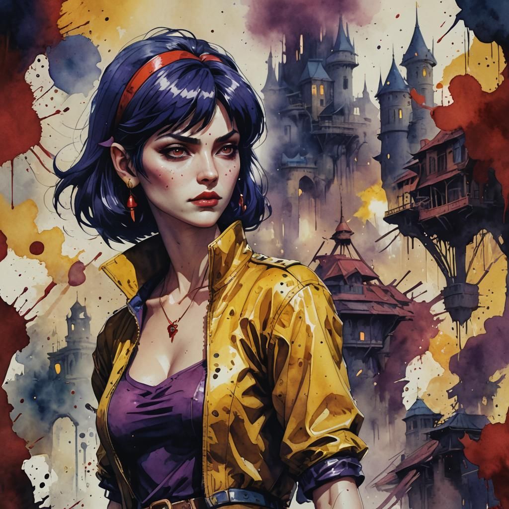 Faye Valentine Watercolor Art: Detailed Fantasy Portrait