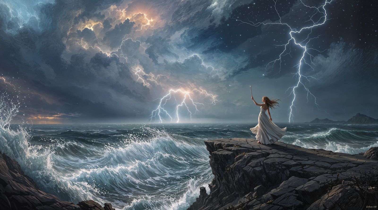 Surreal Storm Goddess Conducts Tempestuous Seas
