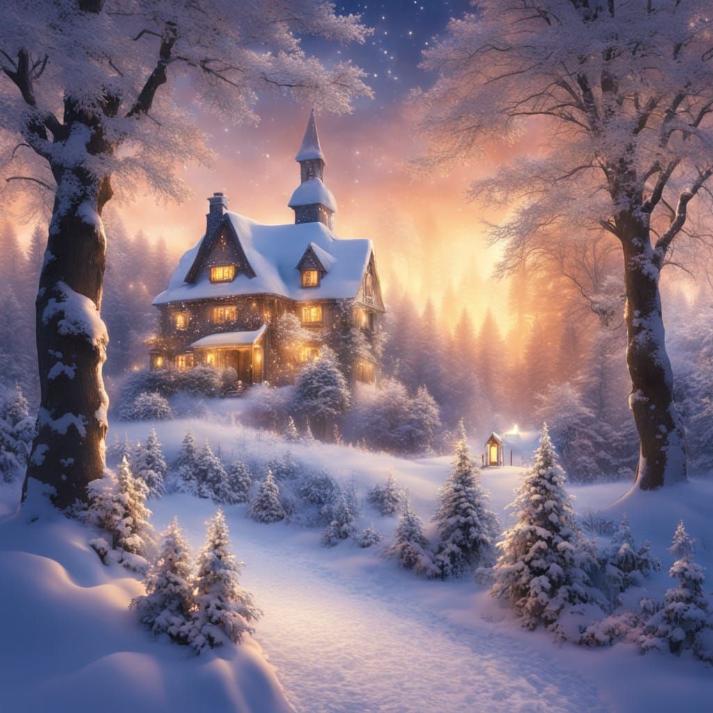 Winter Wonderland Scene Under Glowing City Lights