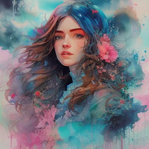 Cake Girl Portrait in Gouache and Graffiti Style