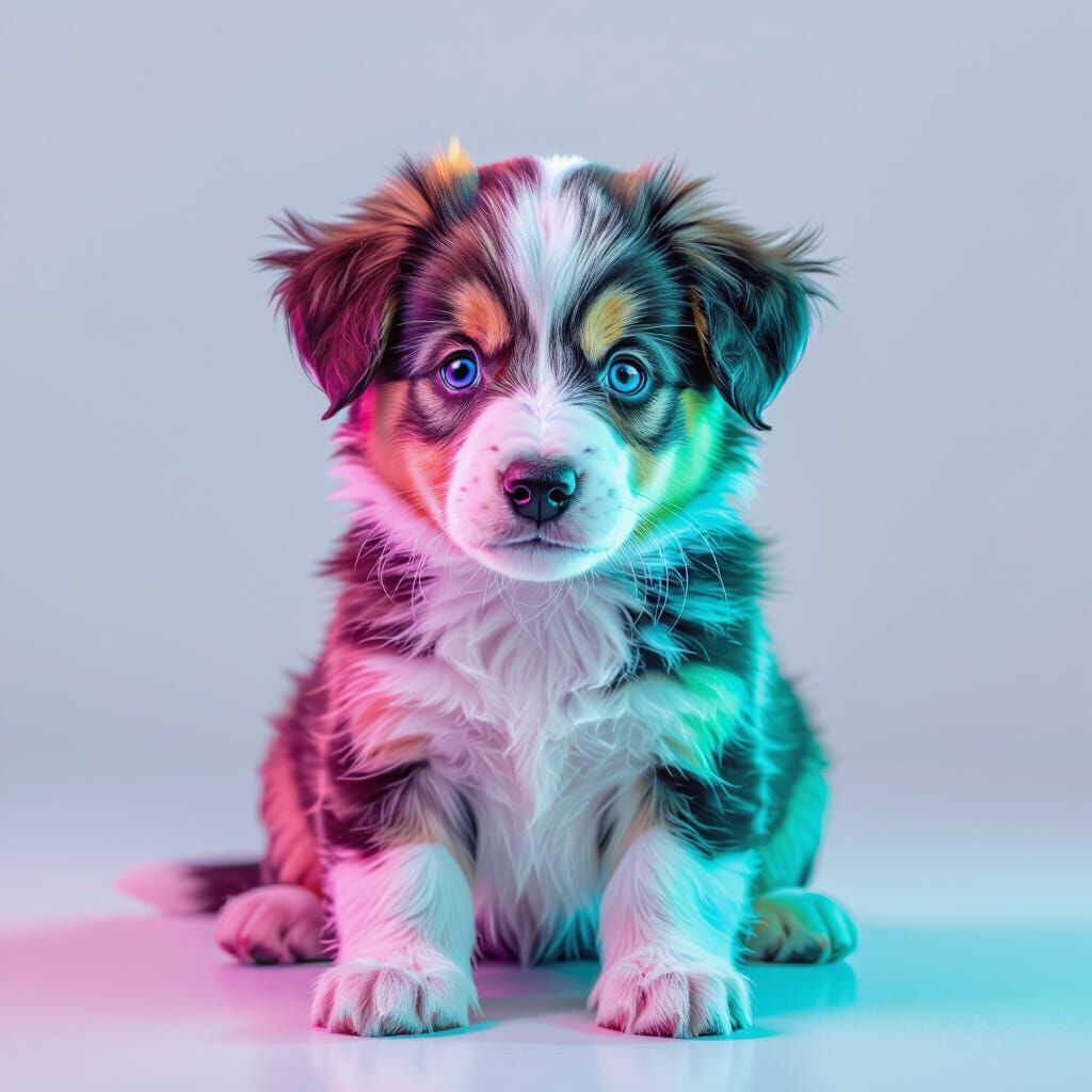 Adorable Puppy in Vibrant Fluorescent Colors