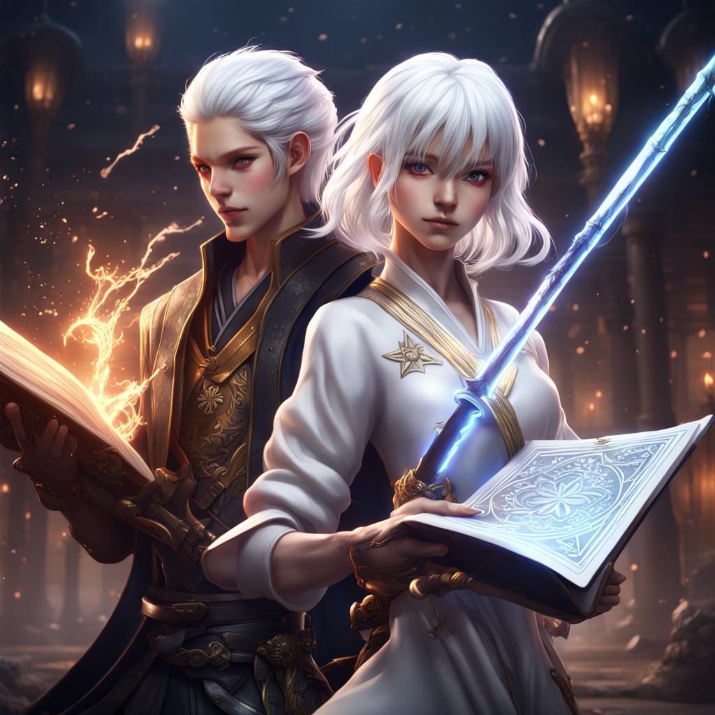 Anime Game Cover with Rapier Girl and Magic Book Boy