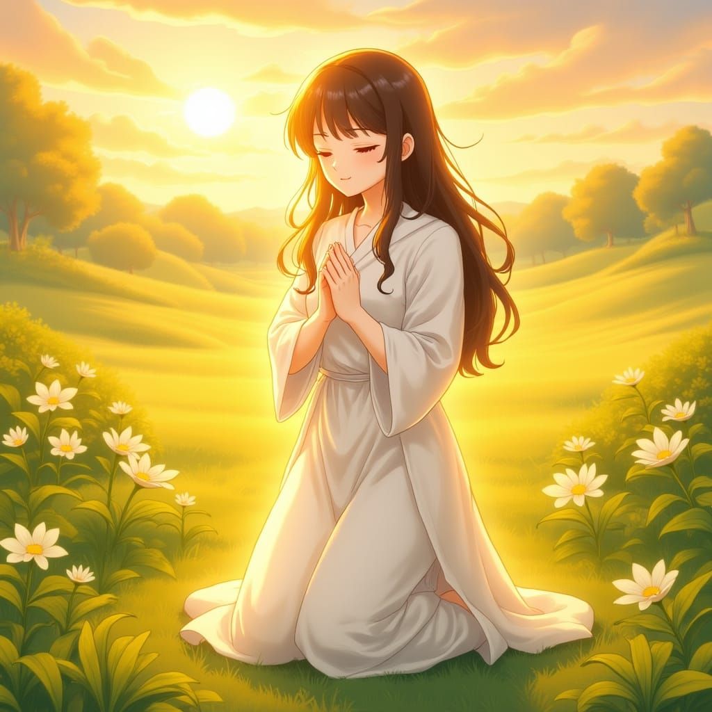 Woman Praying in Golden Light: Ethereal Art