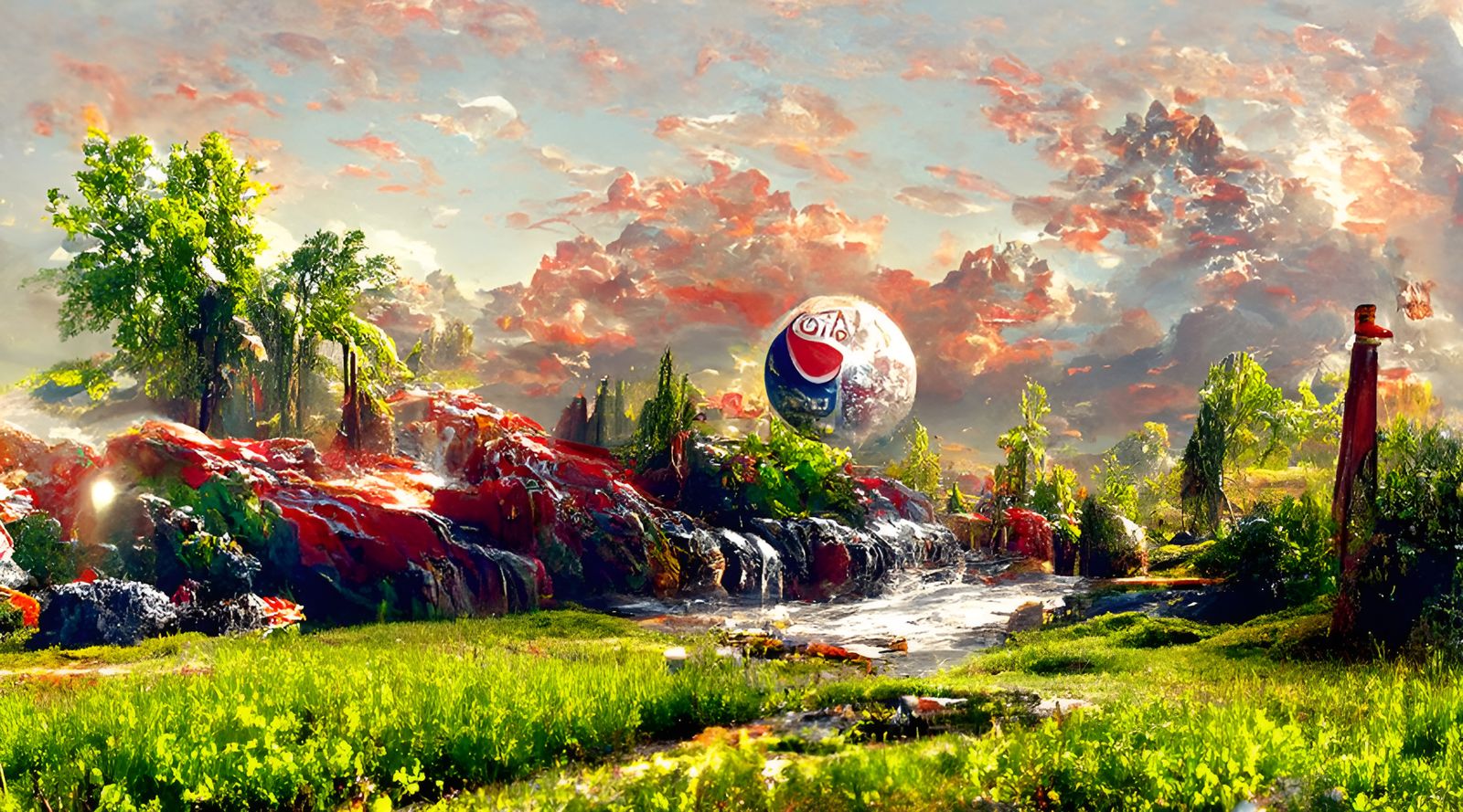 Soda Landscape Painting in Hyperrealist Style