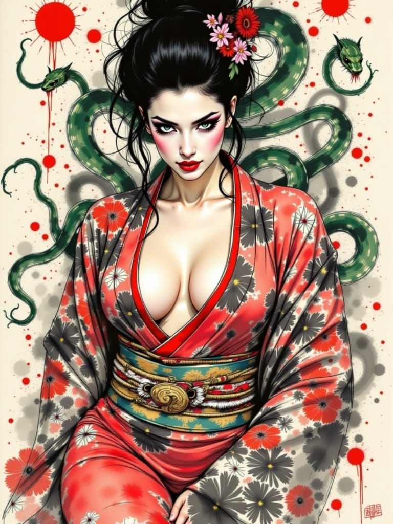 SORCERESS: Rob's new Lora <lora:JapaneseInkBrush:1.0>