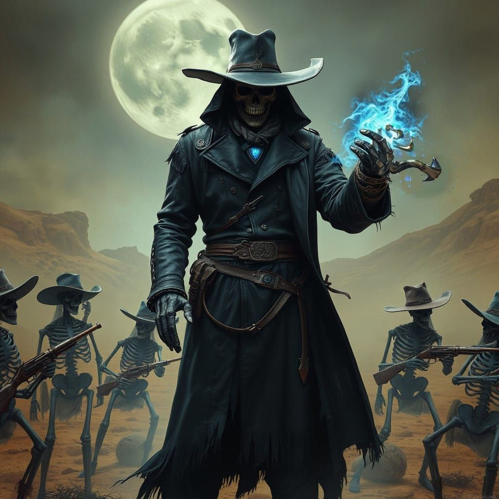 Dark Fantasy Necromancer in Haunting Desert Landscape