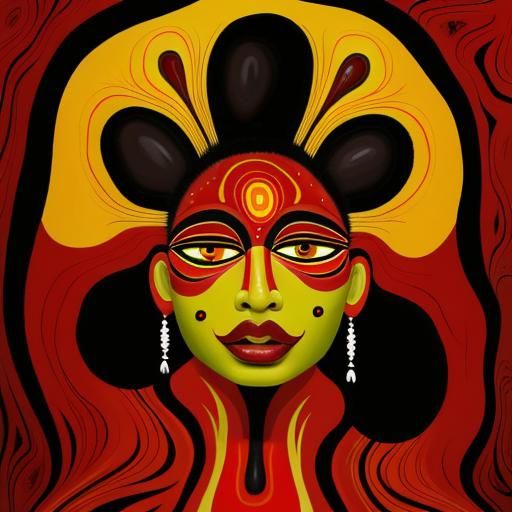 Abstract Faces in Red: Aboriginal Surrealist Oil Painting