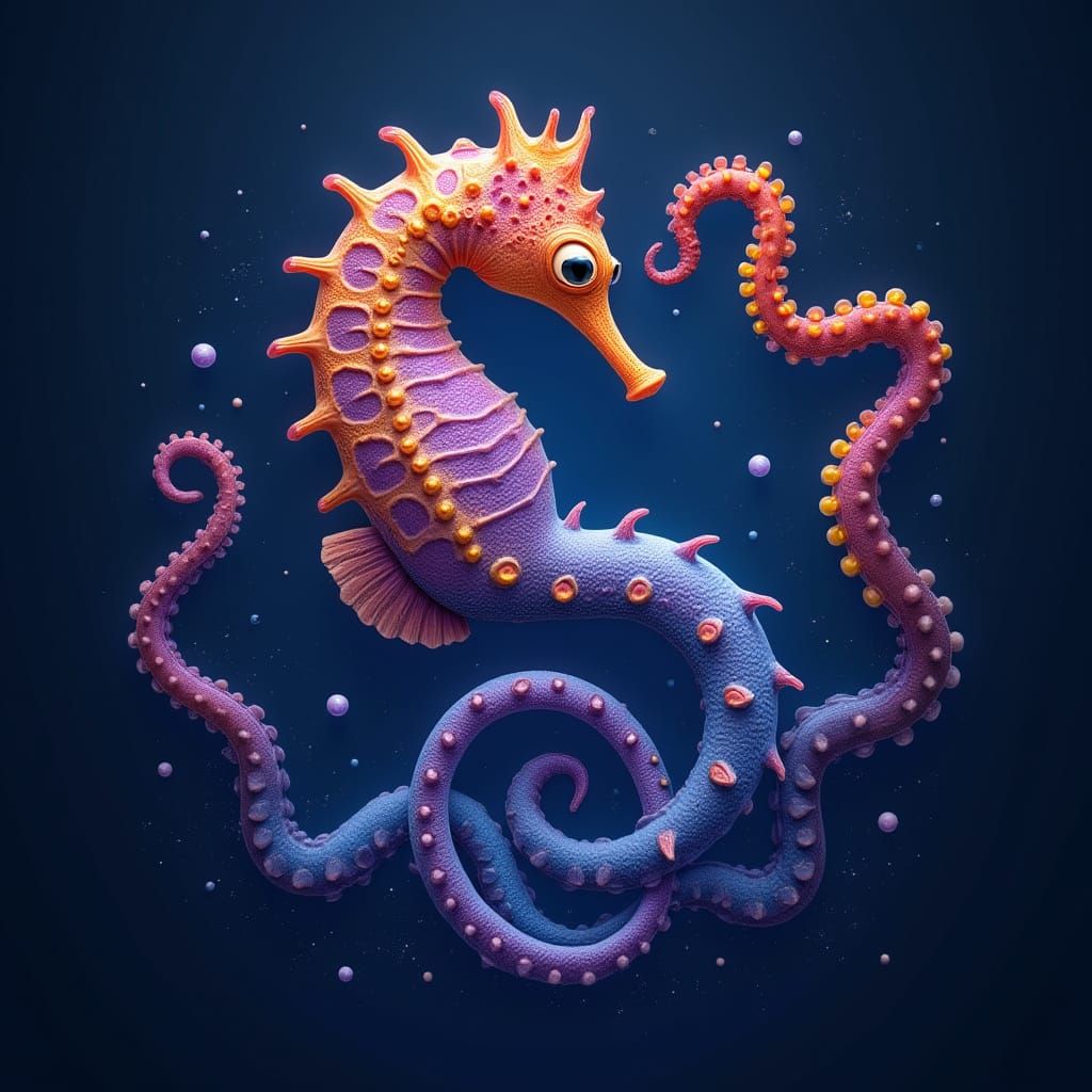 Purple Seahorse & Orange Octopus Yin Yang Symbol