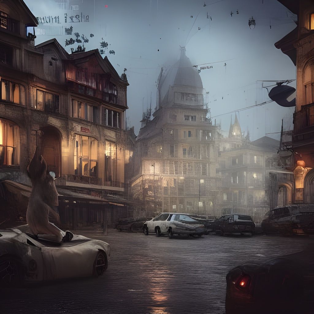 Detailed Industrial Town Square: Hyper-Realistic Digital Art