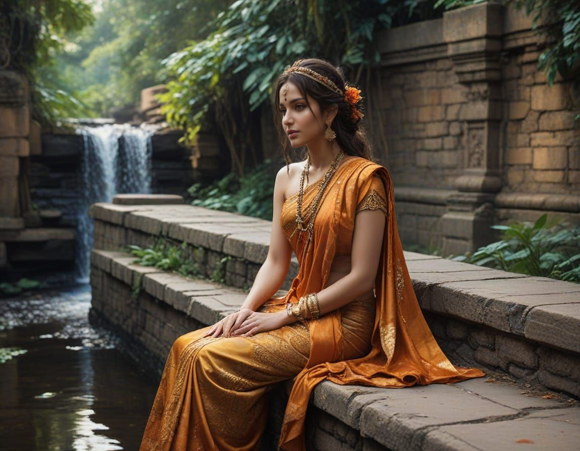 Enchanted beauty amidst vibrant, ancient whispers