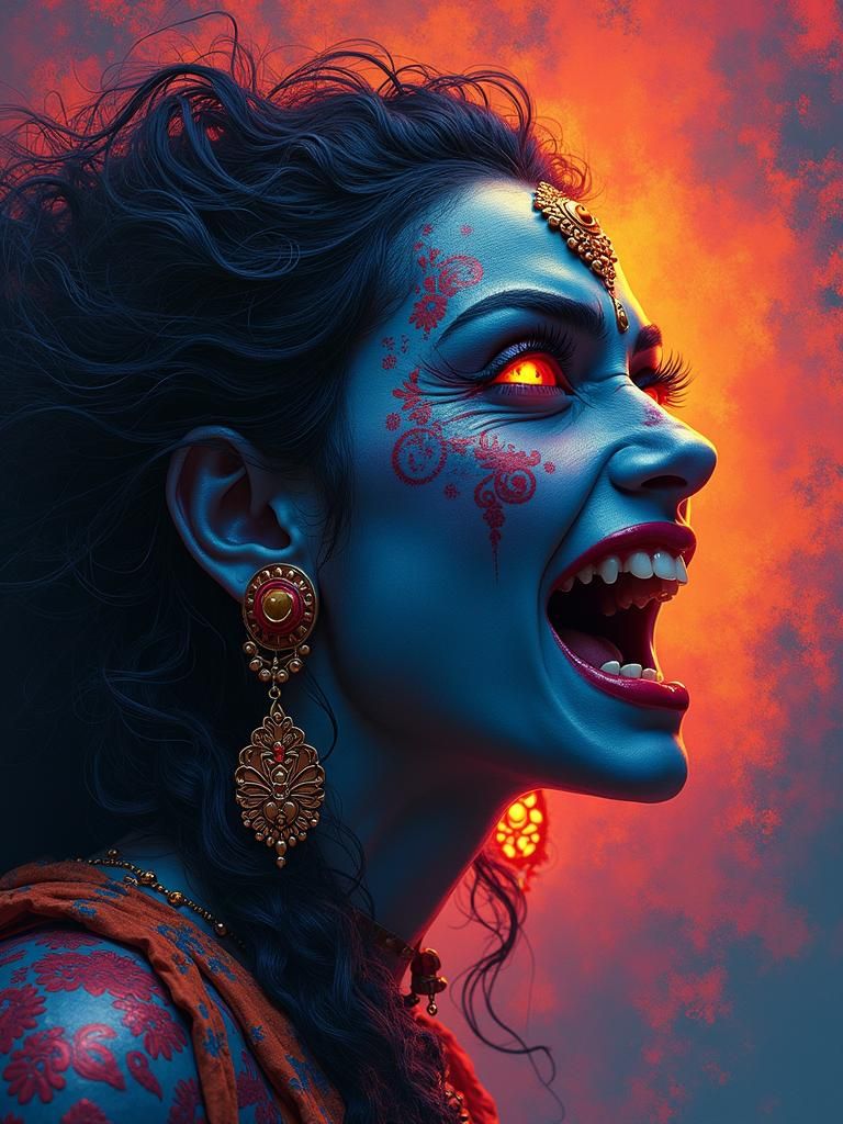 Goddess Kaali: Intimidating Expression in Hyperrealistic Spl...