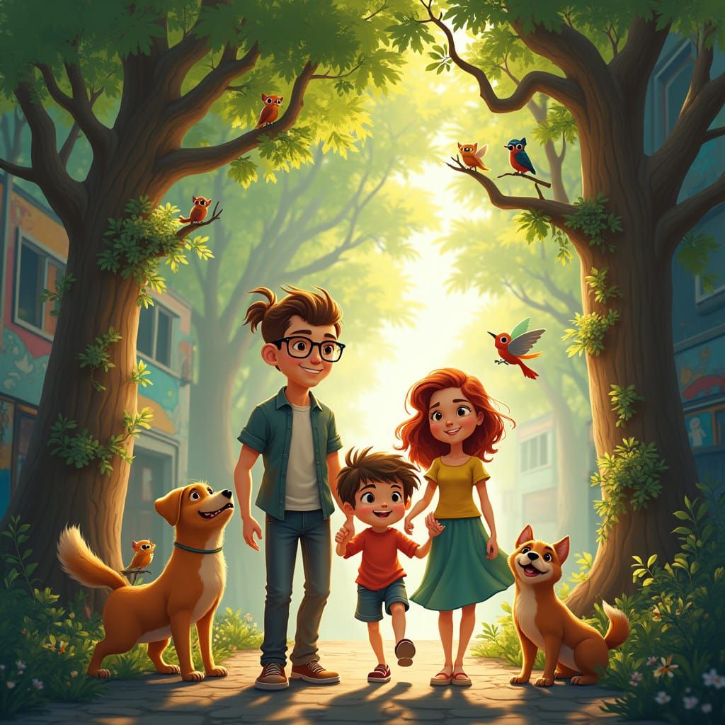 Wholesome Family in Vibrant Urban Oasis