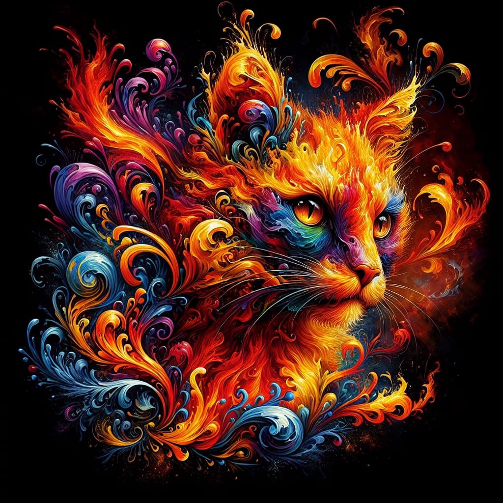 Flaming Feline in Graffiti Street Art Style