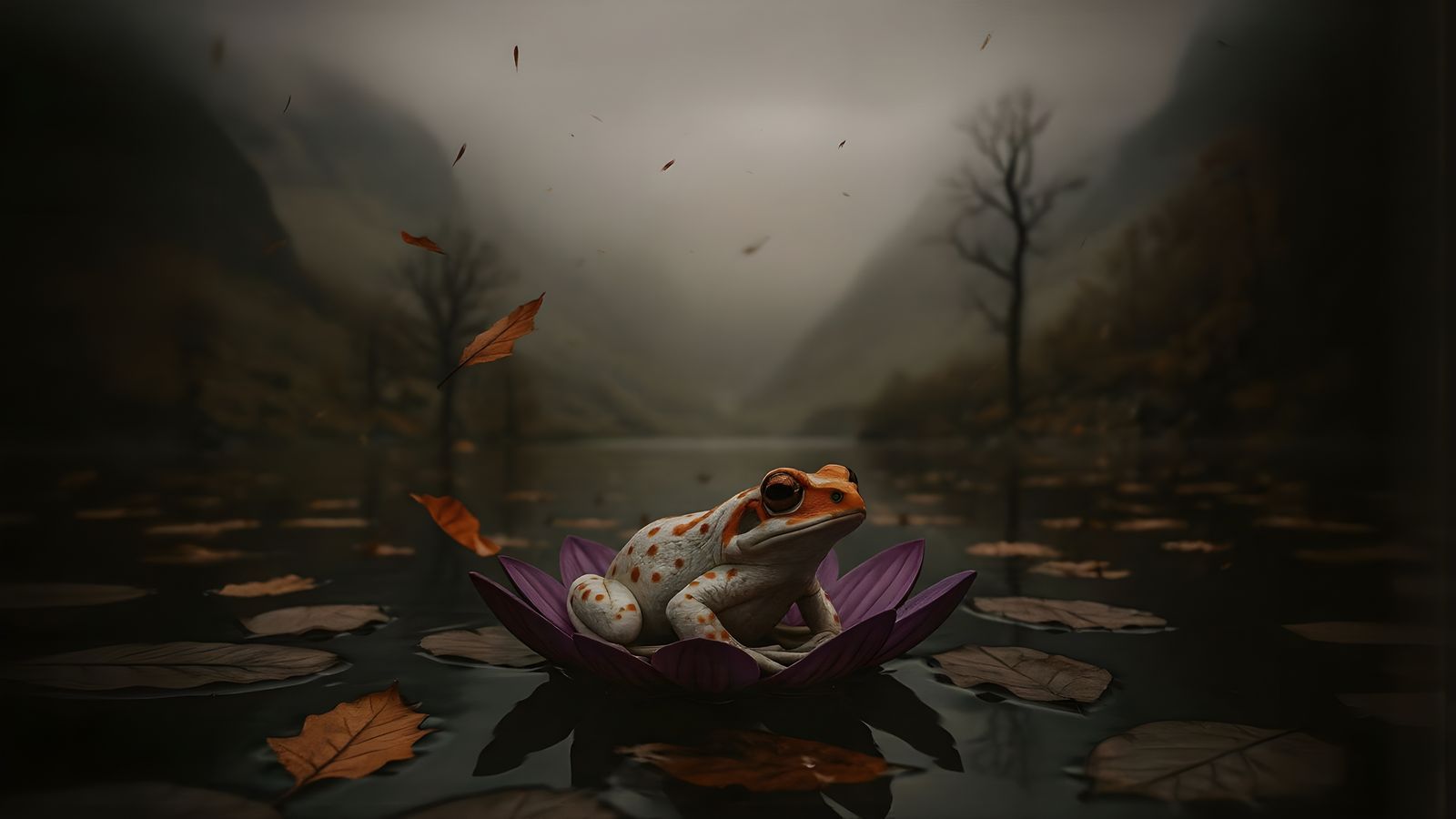 Autumnal Toad in Mountain Lake Cinematic Still