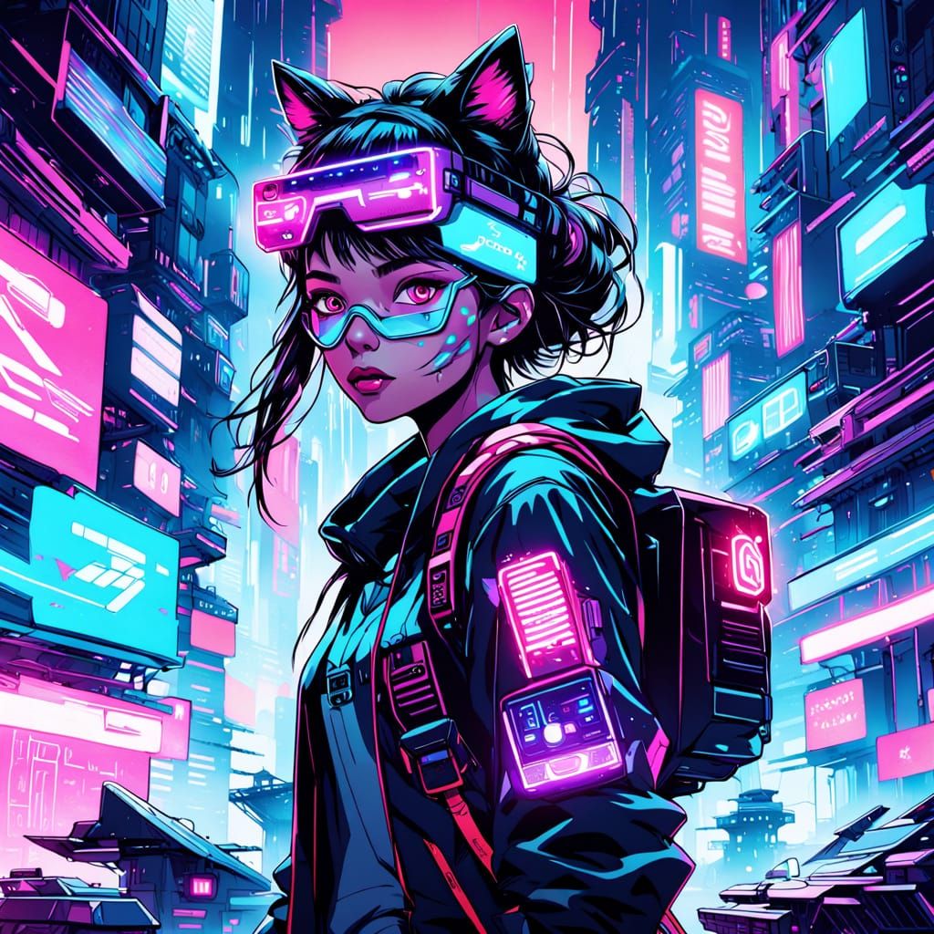 Futuristic Courier Rides Neon-Lit City in Cyberpunk Style