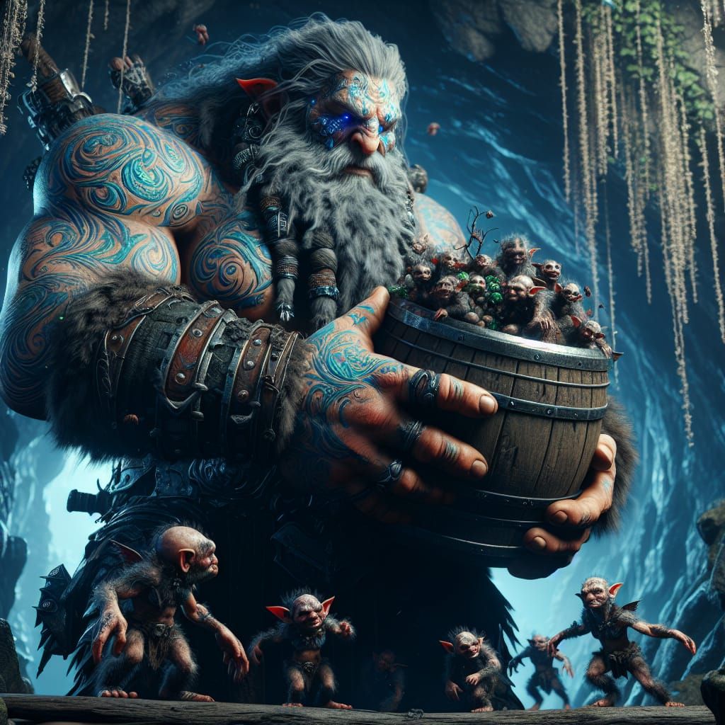 Giant Goblin God in Cave, Matte Painting