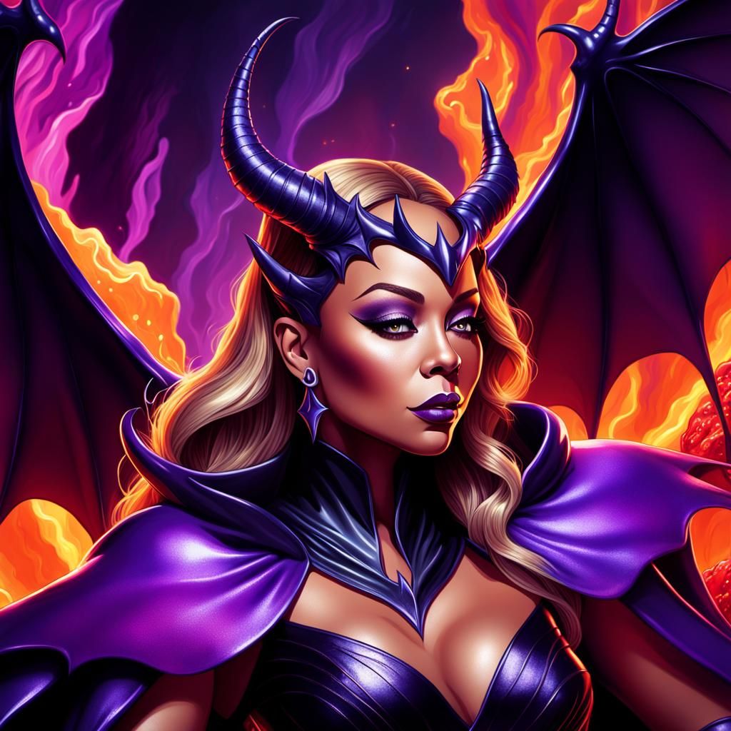 Fantasy Demon Queen in a Dark Lava Cavern