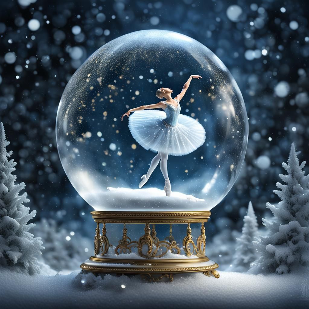 Ballerina Dancing in Mystical Snow Globe